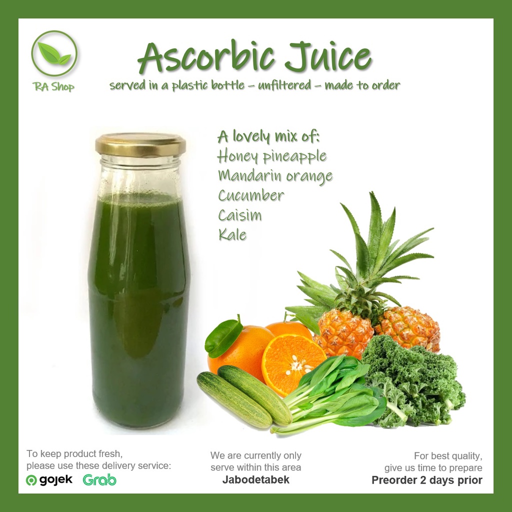 

Ascorbic Juice - Pineapple, Orange, Cucumber, Caisim, Kale