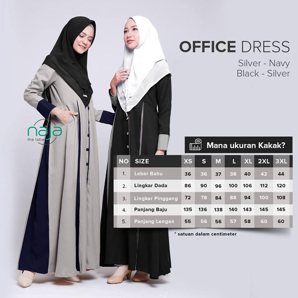 DISKON OFFICE DRESS BY ALYA HIJAB BY NAJA HITAM ABU SIZE S RECOMMENDED