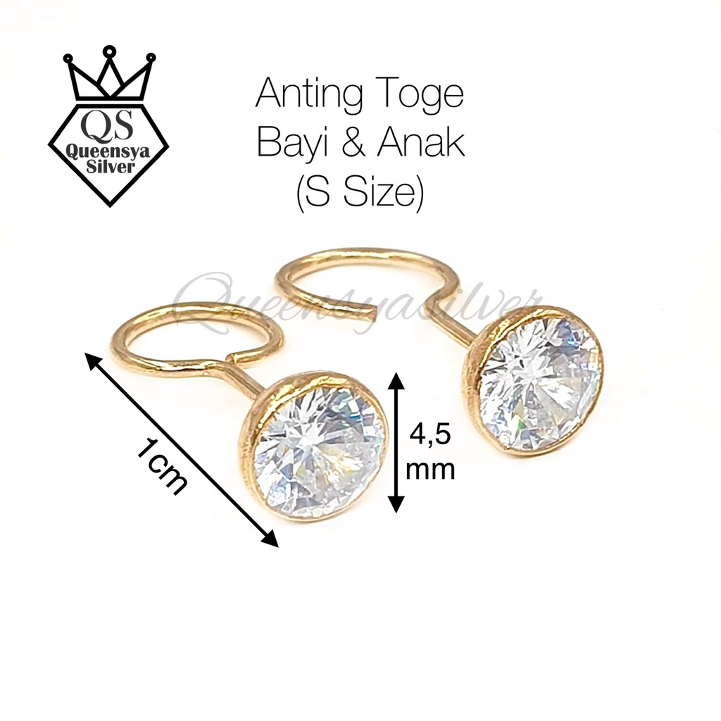 Anting Perak Asli Anting Toge Asli Silver 925 Lapis Emas Ukuran BAYI / REMAJA / DEWASA || Queensya Silver