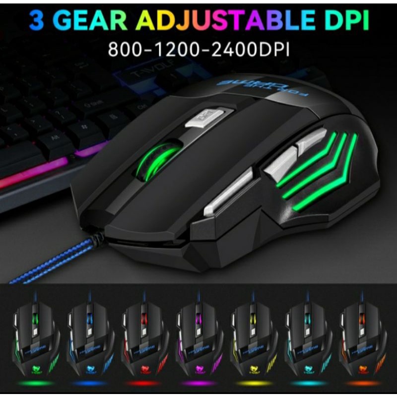 Sku-1274 MOUSE GAMING 7 BUTTONS T WOLF M1 FOR GAME LED RGB TWOLF