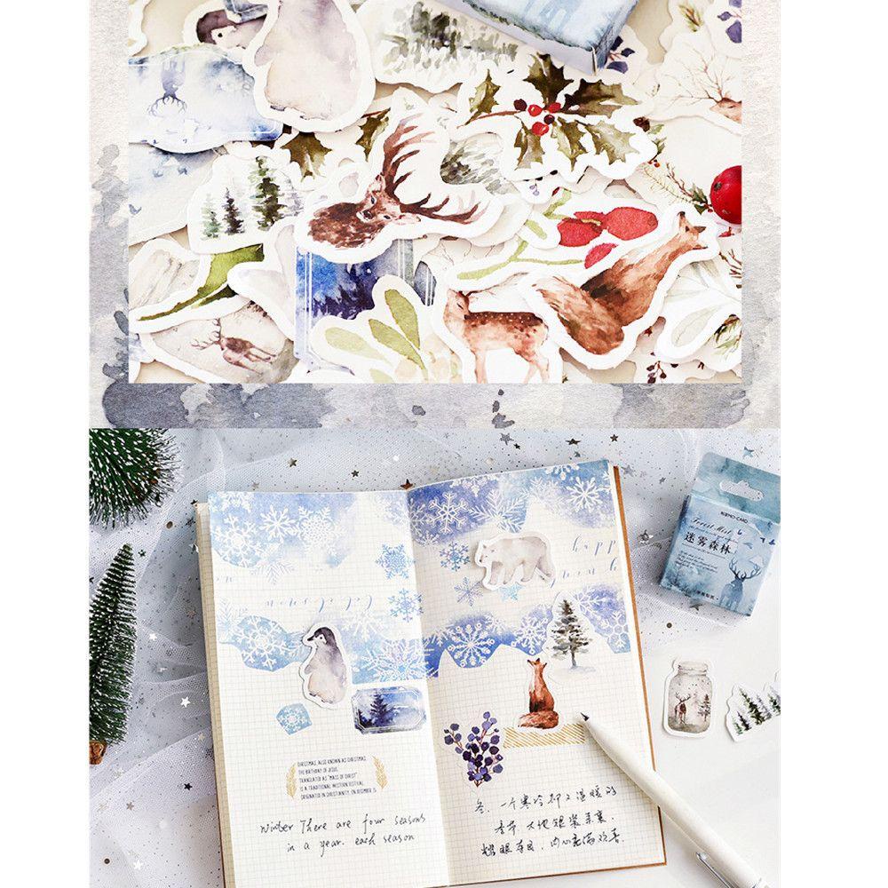 Stiker Alat Tulis Populer New Scrapbooking Stationery Flakes Jurnal Foggy forest