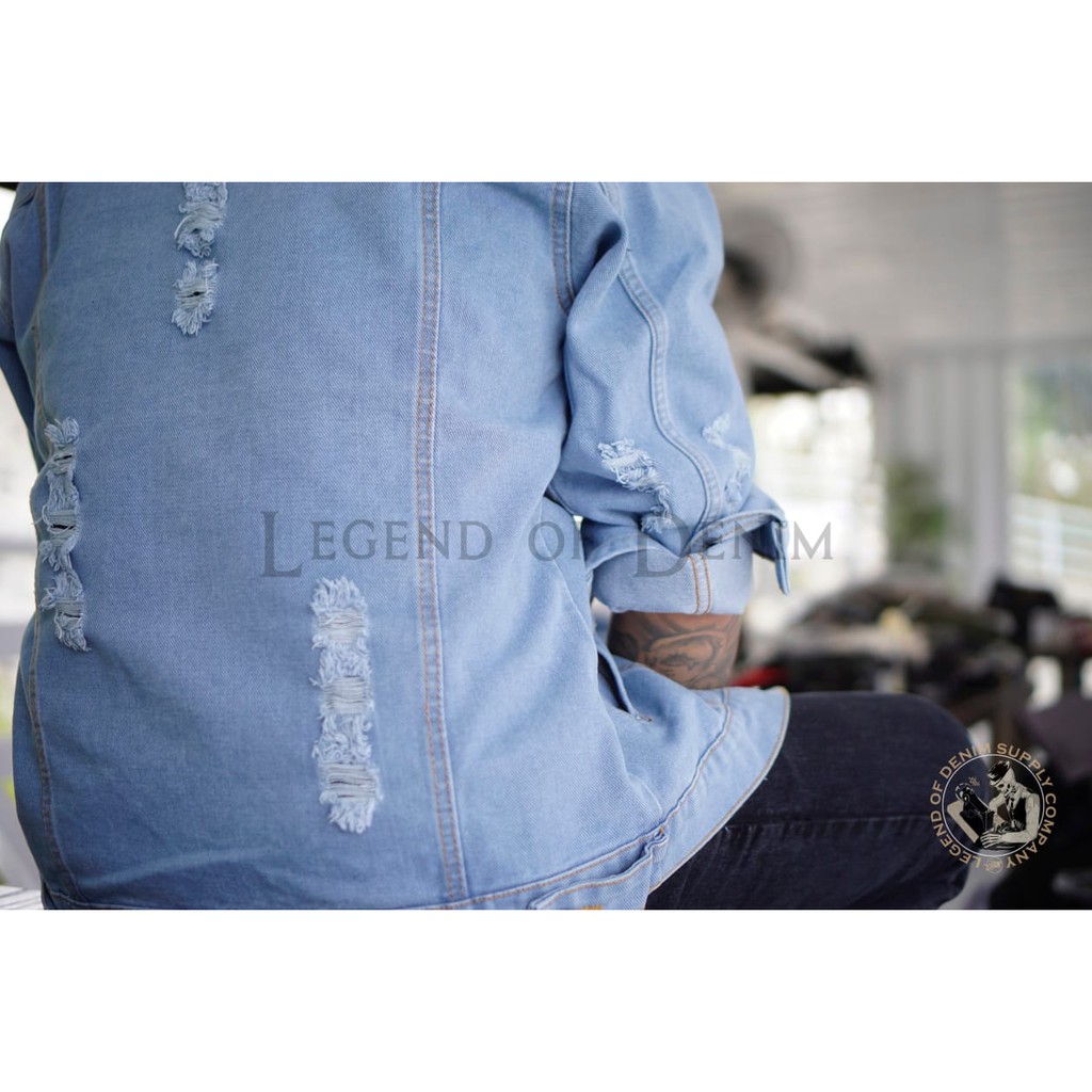 JAKET JEANS PRIA SOBEK RIPED POLOS PRIA ORIGINAL LEGEND OF DENIM KEREN TERMURAH