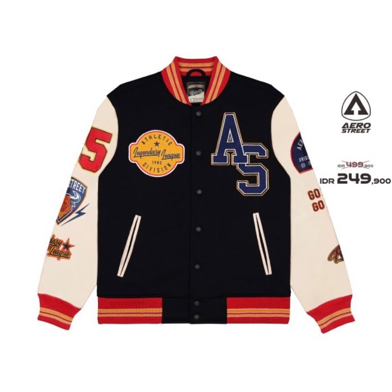 Aerostreet Varsity Go Hard Or Go Home Hitam jaket
