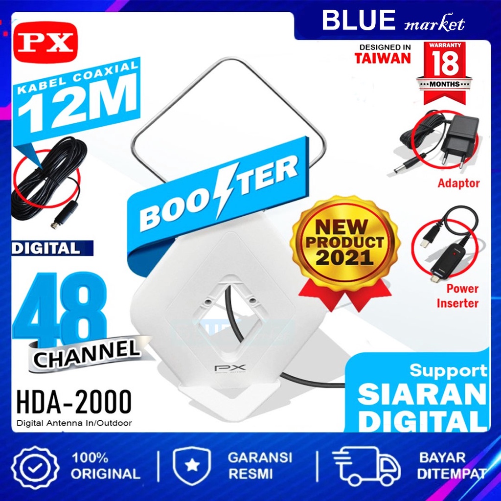 Antena TV Digital Outdoor/Indoor PX HDA-2000 Kabel 12 meter+Boster New Model HDA-5000 dan HDA-5600