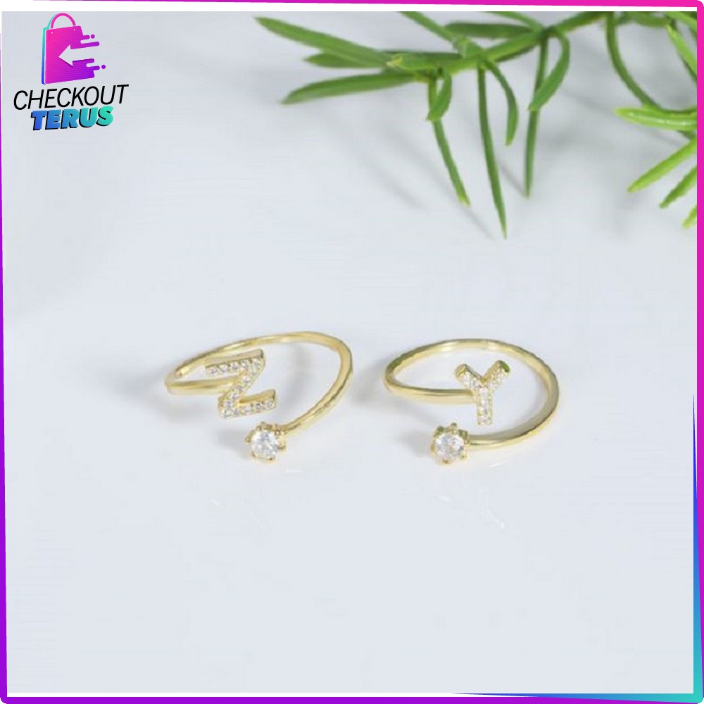 CT K59 Cincin Abjad Huruf A-Z Wanita Fashion Cincin Wanita Huruf Set Perhiasan Wanita Cincin Huruf Gold Stainless Inisial Nama Cincin Alphabet