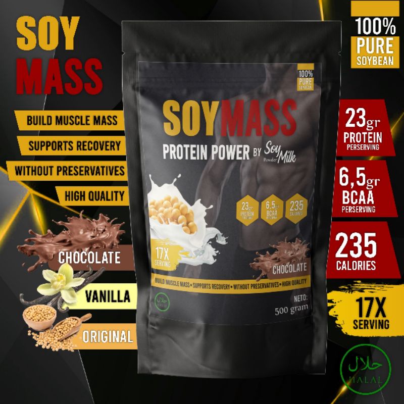 

Susu Kedelai Bubuk Tinggi Protein SOYMASS 500gram Whey Protein