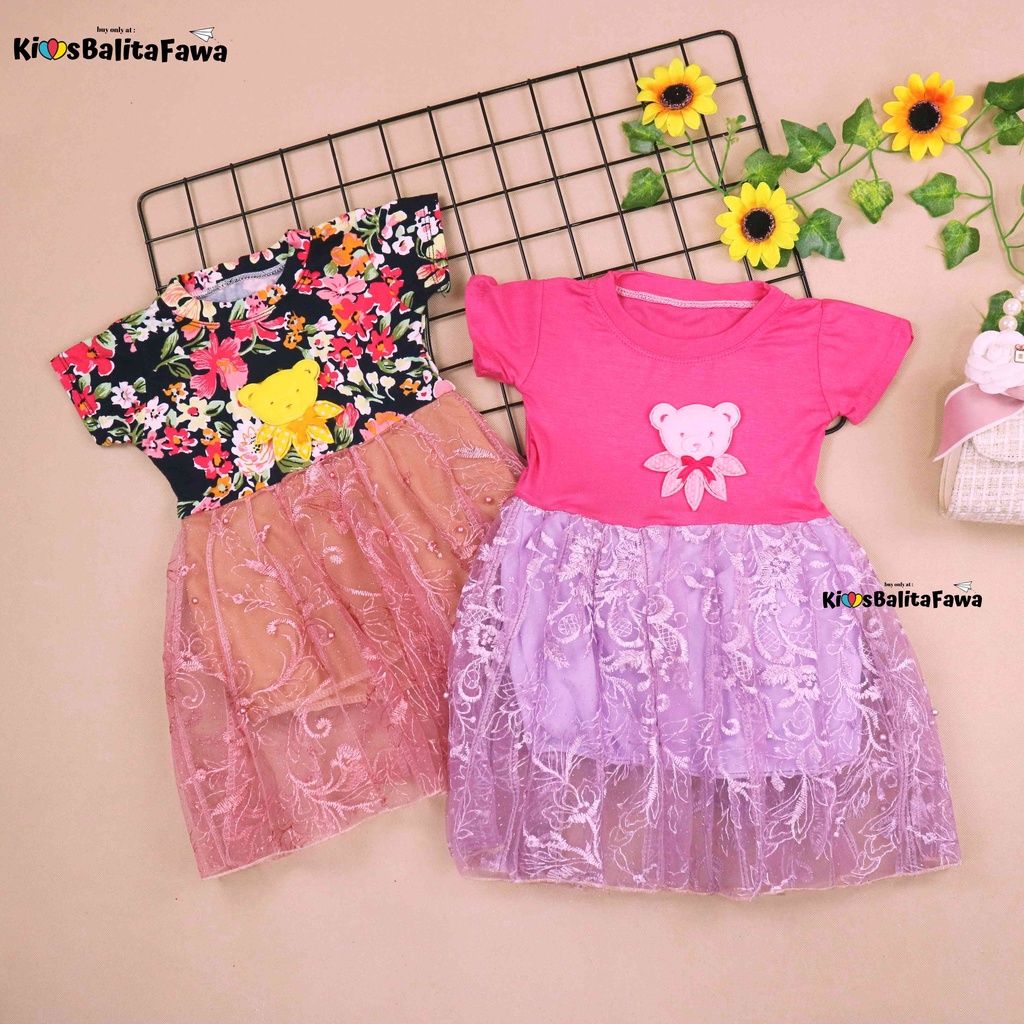 Dress Tsana uk 1-3 Tahun / Gaun Brukat Pesta Cewek Dres Import Brokat Anak Perempuan Lengan Pendek