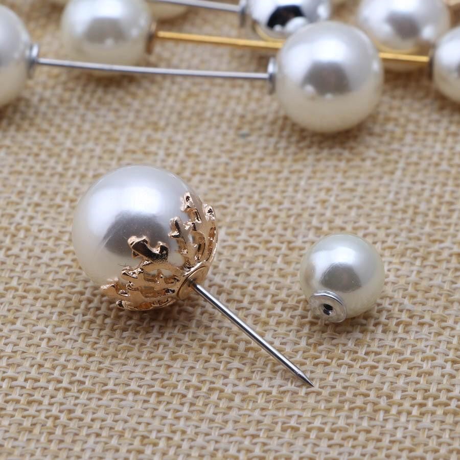 Grosir - F451 Pin Tusuk Mutiara Double Korea / Bros Pearl Pin Brooch / Peniti Jilbab Jarum Pentul