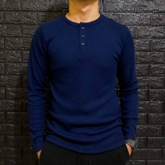 KAOS PRIA LENGAN PANJANG KAOS WAFER BUTTON BASIC