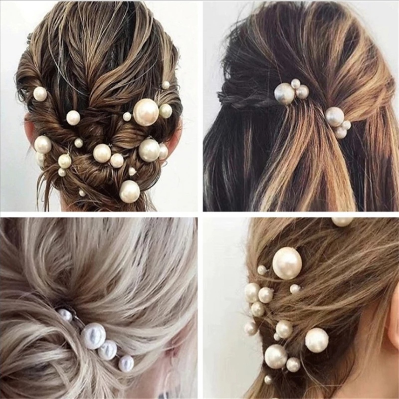 20Pcs/Bag U Shape Metal Pearl Flower Inlaid With Diamond Plate Hairpins Hair Accessories For Bridal Wedding