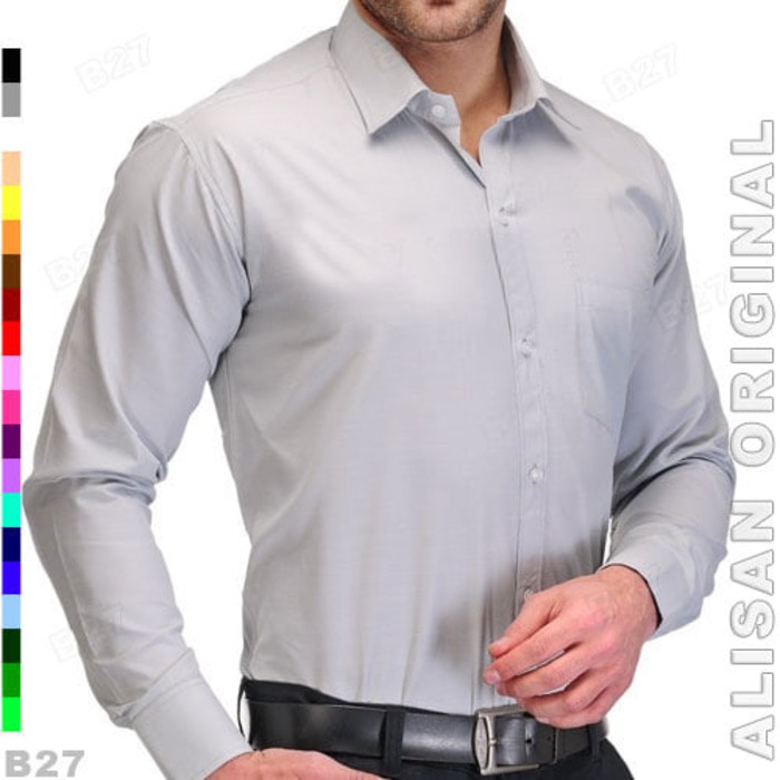 Kemeja ALISAN ORIGINAL B1 13 Baju Kerja Pria Panjang Polos Abu Muda