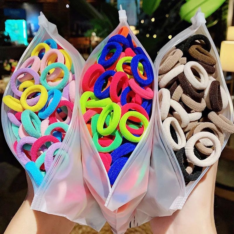 100Pcs! Ikat Rambut Elastis untuk Wanita Dompet/ Karet Rambut Donat + Dompet