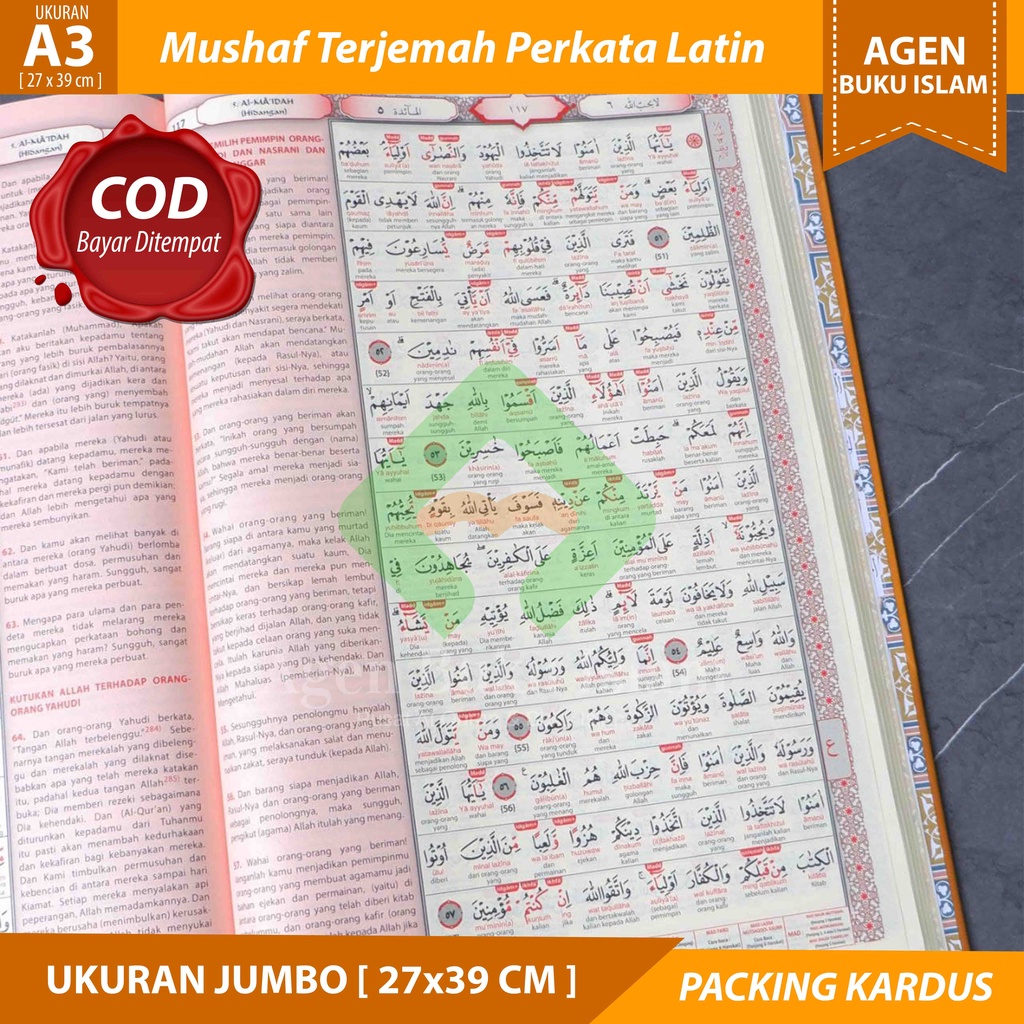 Al Quran Perkata Lansia The Big Al Hadi A3 Mushaf Terjemah Perkata Latin dan Kode Tajwid Latin Al Quran Jumbo Maktabah Al Fatih 100% ORIGINAL Bisa COD Bayar di Tempat