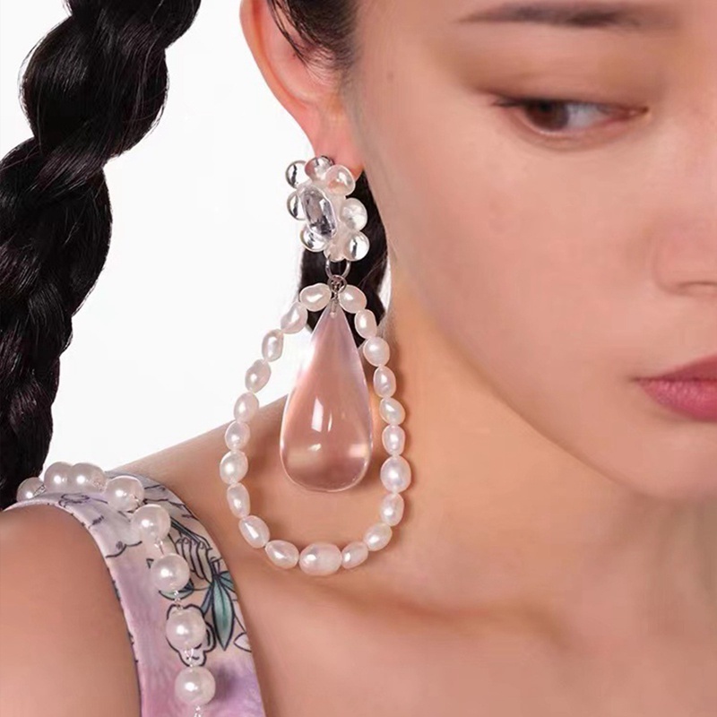 Anting Tusuk Gantung Bahan Sterling Silver 925 Hias Mutiara Gaya Retrobarok Oversize Untuk Wanita