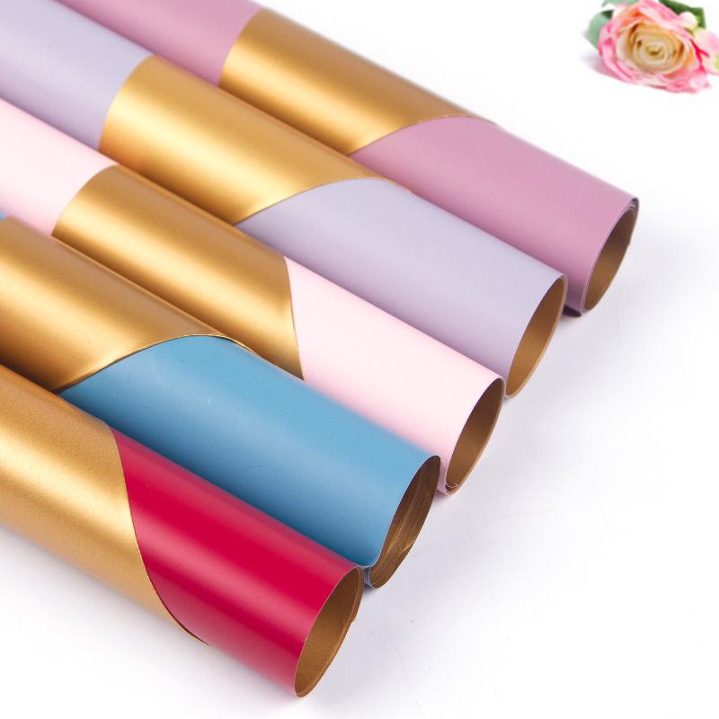 

UJS102 - 5Lembar-Kertas Bunga Buket Dua Warna Gold/Kertas Buket Bunga Florist Cellophane Bi Color Gold