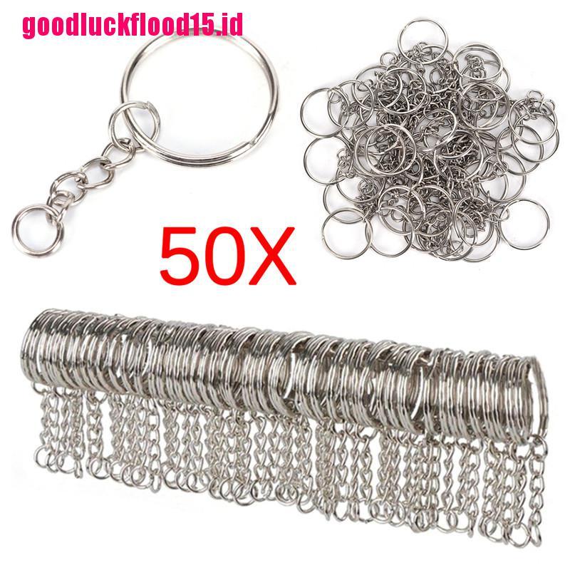 (LUCKID) 50pcs Gantungan Kunci Silver Polished 25mm