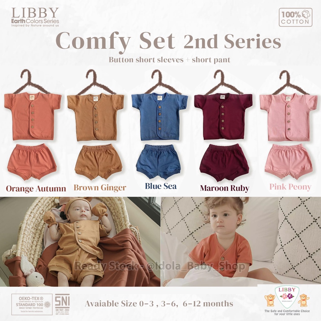 Libby Earth series New Comfy Set seri 2 Libby Baby Setelan Pendek Baju Kancing Depan Celana Pendek Pakaian Piyama Baju Bayi Baru Lahir