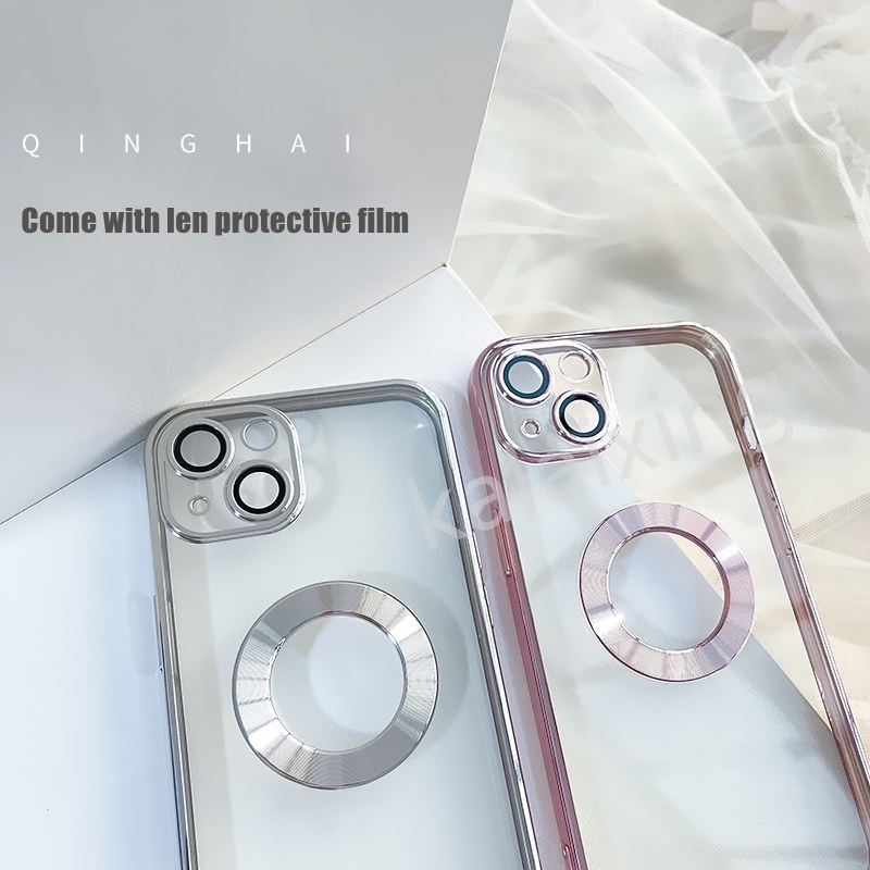 Case Transparan Electroplate Dengan Film Pelindung Lensa Untuk iPhone 13 12 11 Pro MAX 13mini 12mini XS MAX XR X 6 7 8 Plus