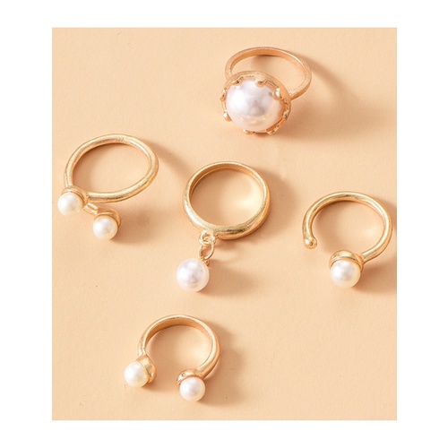 LRC Cincin Set Fashion Gold Color Pearl Round Alloy P33554