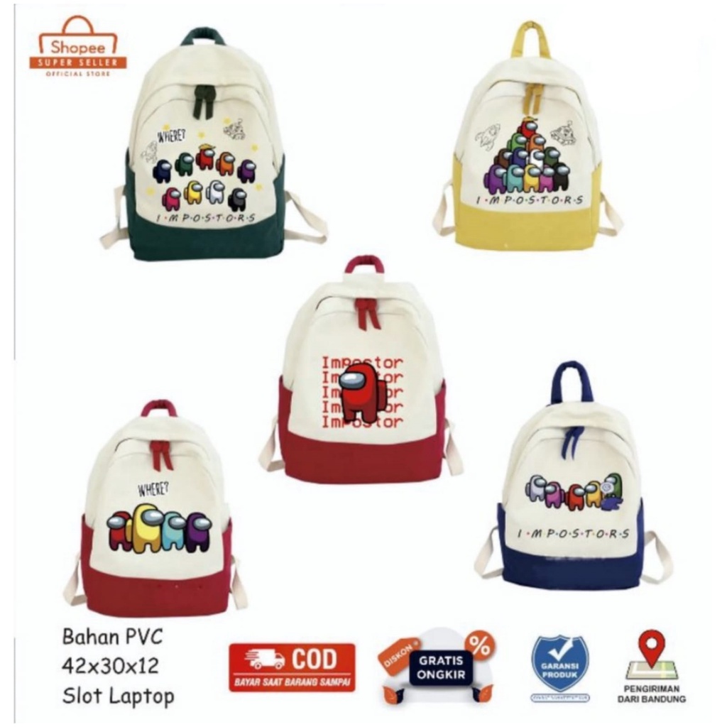 Tas Ransel Anak TK SD SMP Motif Gambar Among Us Waterproof