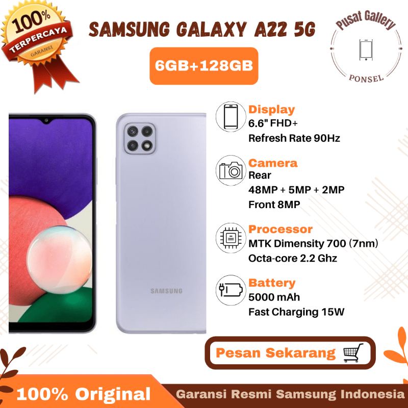 Samsung Galaxy A22 5G 6/128 GB Garansi Resmi Terpercaya Original 100%