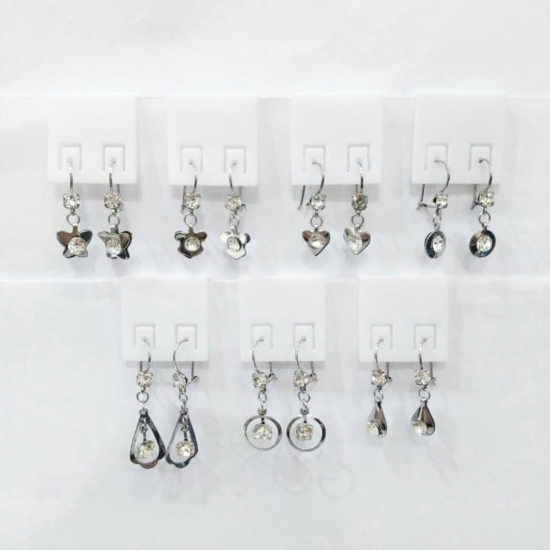 10pasang Anting Kait Diamond TRETES Aneka Bentuk Monel Swarovski Grosir