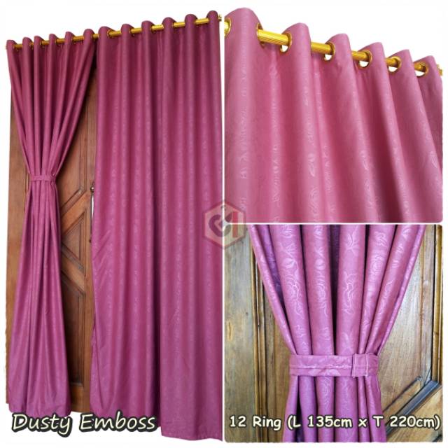 Gorden pintu jendela embos ungu muda