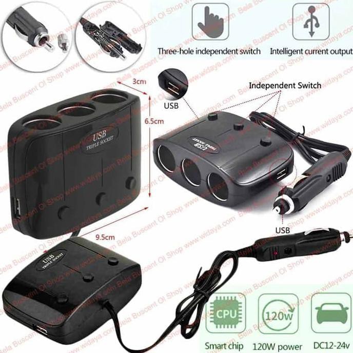 Top Quality Lighter Splitter 3 Cabang Pemantik Dengan Saklar On Off