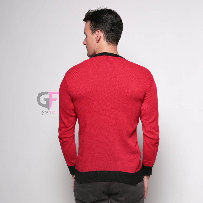 GIOFLO Jaket Sweater Pria Cardigan Rajut Pria Keren Merah / SWE 799