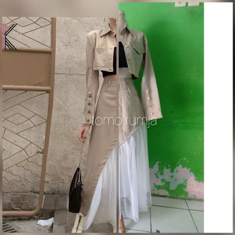 utomorumja Korean Style Outfit Korean Outfit of the Day Japanese Style Rok Tutu Tile Blazer