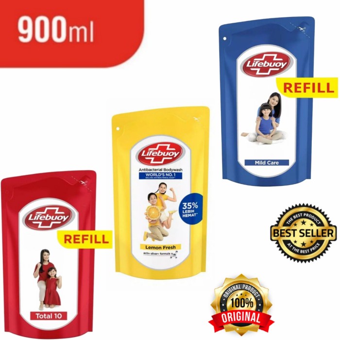 Za2012 Lifebuoy Body Wash Sabun Cair Varian Total 10 & Mild Care 900Ml - Lemon Fresh r0F