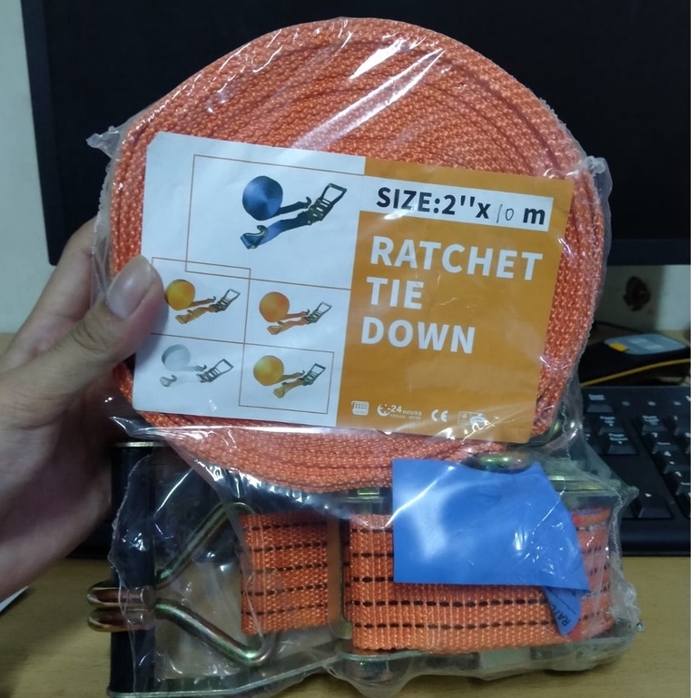 KUALITAS SANGAT KUAT !! Ratchet Tie Down Cargo Lashing Belt 2&quot; x 10M Pengikat Barang ALAT PENGIKAT BARANG RAHCHET TIE DOWN TOMCAT