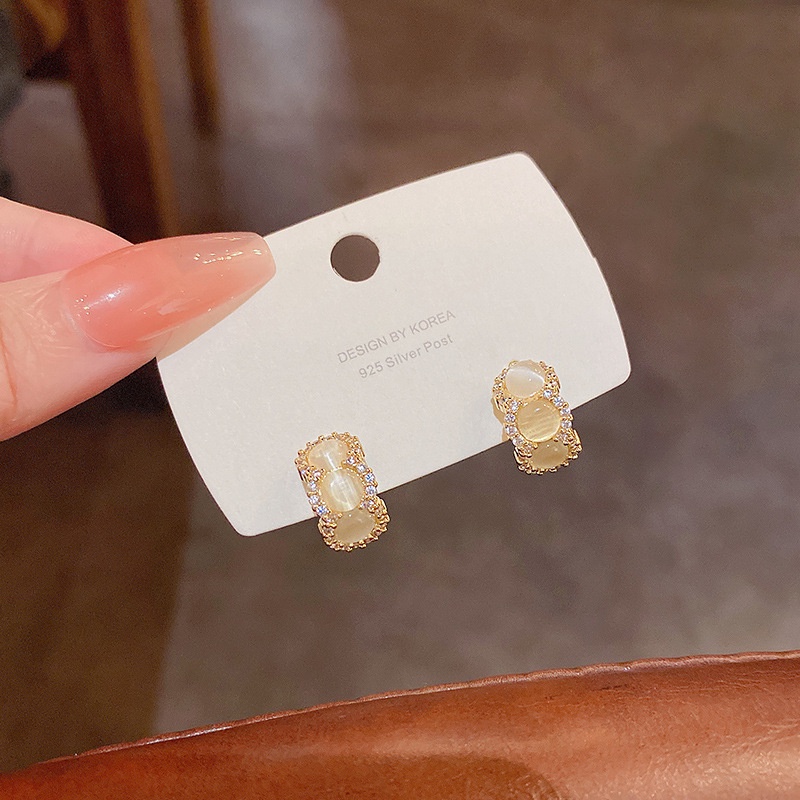 Anting Tusuk Sterling silver 925 Desain Geometri Hias Batu Opal Mewah Untuk Wanita