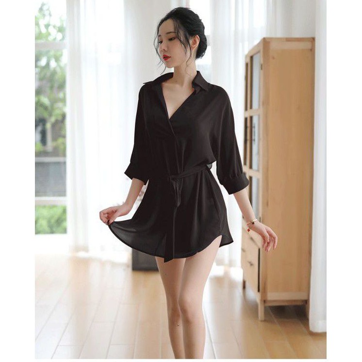 Long Night Sexy Baju Kemeja Transparan Wanita Seksi