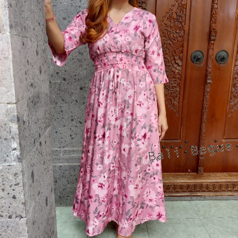 GAMIS BALI / DRES MOZA ( lengan lonceng)-Soft pink