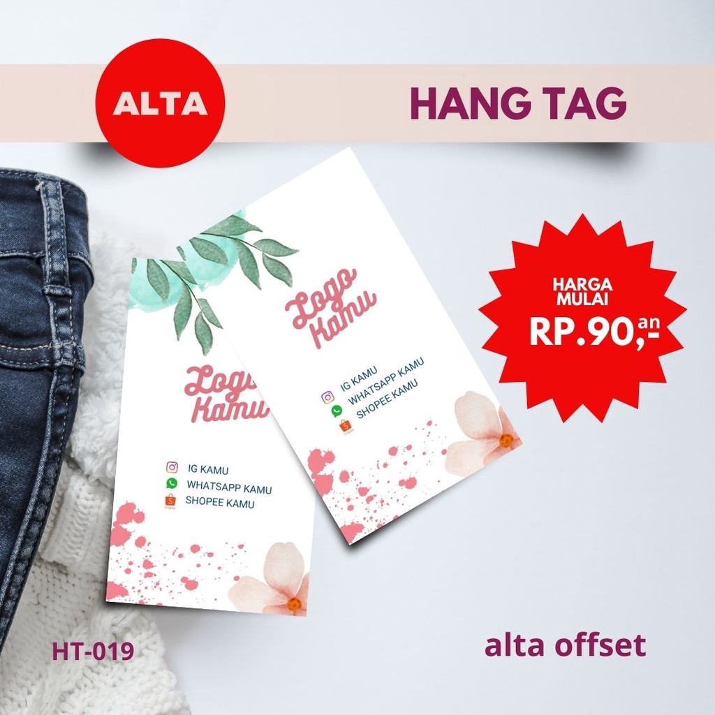 

Hang Tag Baju | Label Baju | Label Produk | Label Merk | Hampers | Bingkisan Kode : HT019 ( Min. Order 130 pcs ukuran 3,5 x 6 cm )