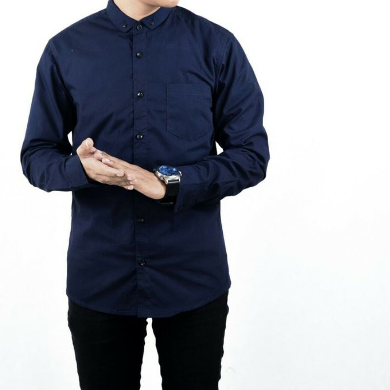 Kemeja Polos Pria Slimfit Panjang Maroon Putih Hitam Navy Abu muda abu Tua Biru Softblue Sage ARMY / Kemeja Pendek