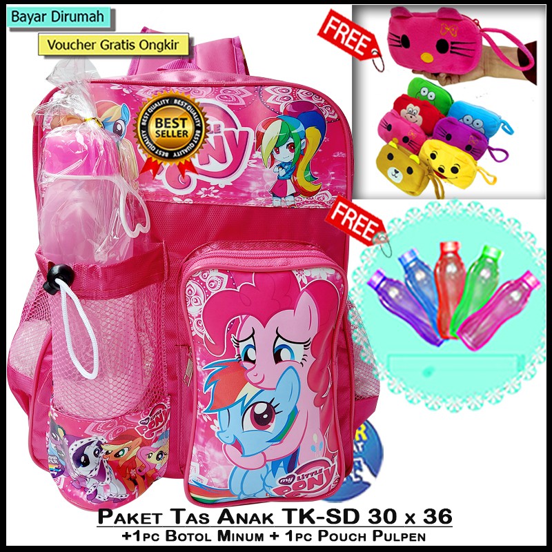 [paket} Tas Sekolah Anak TK sampai SD Free Botol minum Tas Anak Cewek paket dengan Pouch Tempat pens