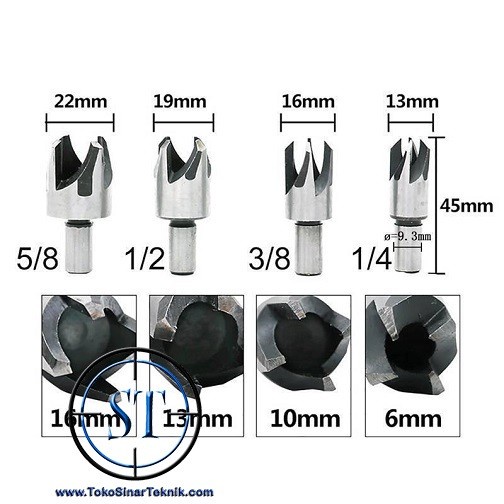 Mata Bor Dowel 4 Pcs Claw Cork Drill Set Wood Plug Kayu Carbon Steel Hole Punch Sleeve 6-16mm