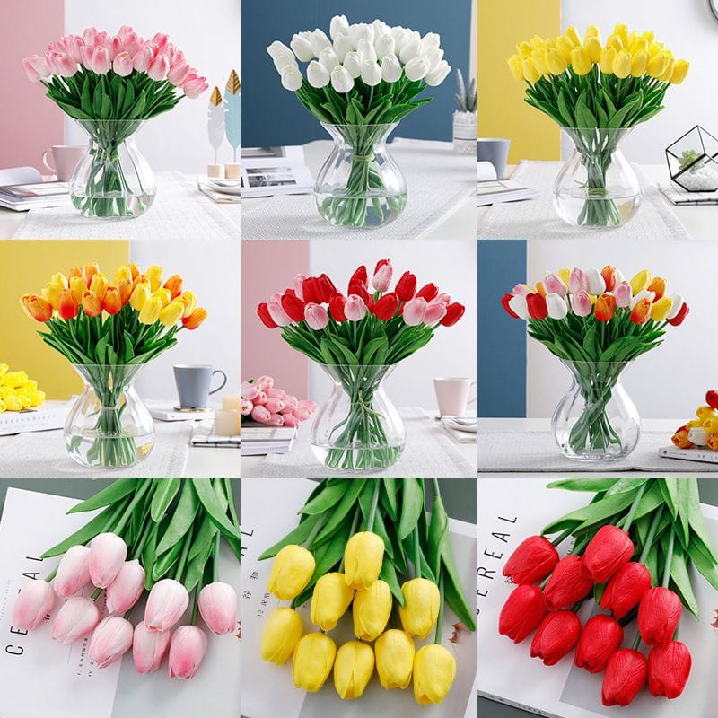 Bunga Tulip Latex / Artificial Tulip Lily Mawar Bunga Tulip Terompet Lili Hiasan Palsu Plastik Dekorasi Rumah Kamar Pesta PER 1 TANGKAI