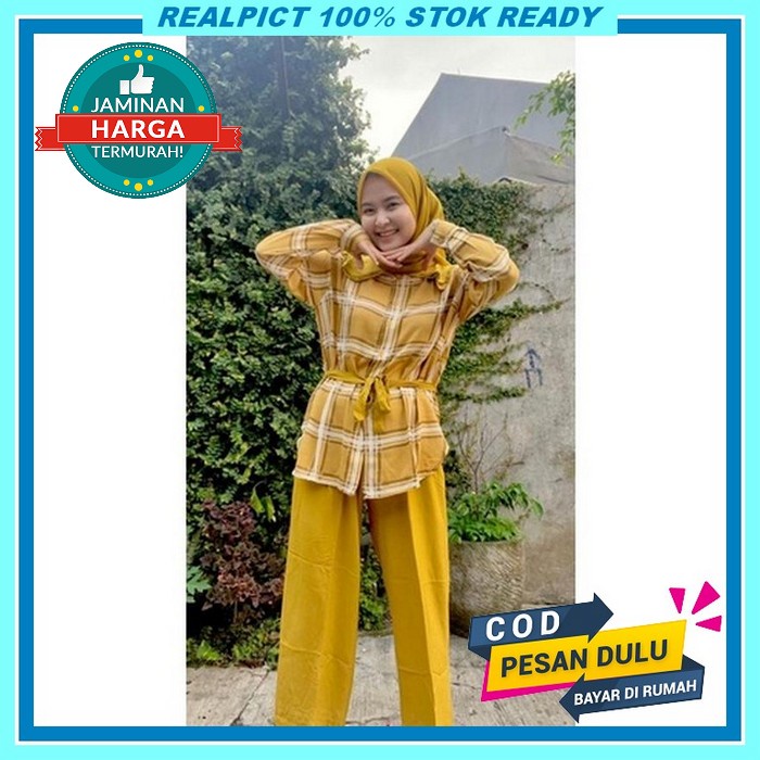 Baju Atasan + Celana Kulot Wanita Dewasa Busui Mikayla Oneset Polos Ju Setcel Rayon Somi Stelan One 