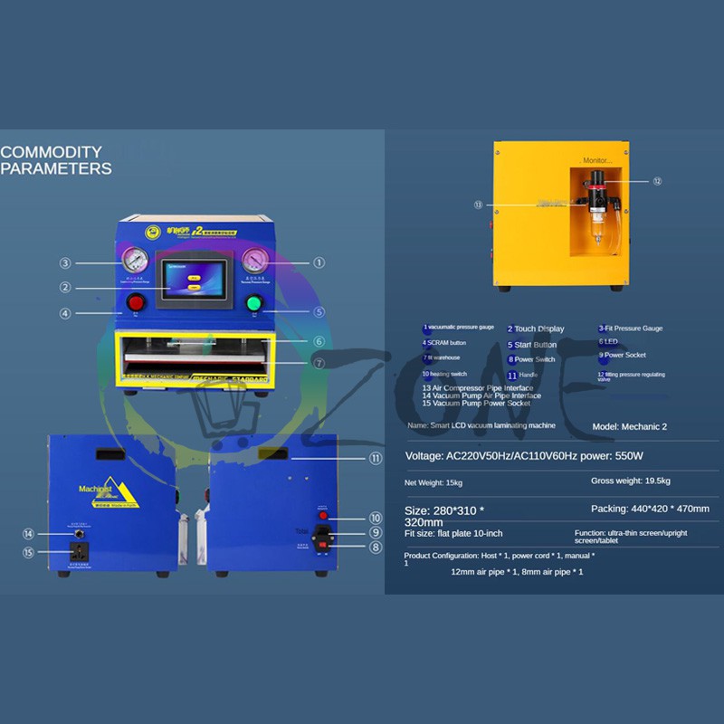 VACUUM LAMINATING MACHINE MECHANIC I2 - MESIN LAMINATING LCD 10 INCH