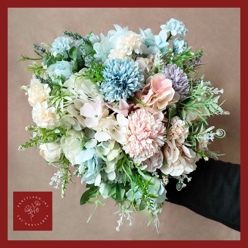 Artificial Mix PomPom Rose Peony Hydrangeas Bouquet Bunga Mawar Cabang Dekorasi Hiasan Rumah Kamar