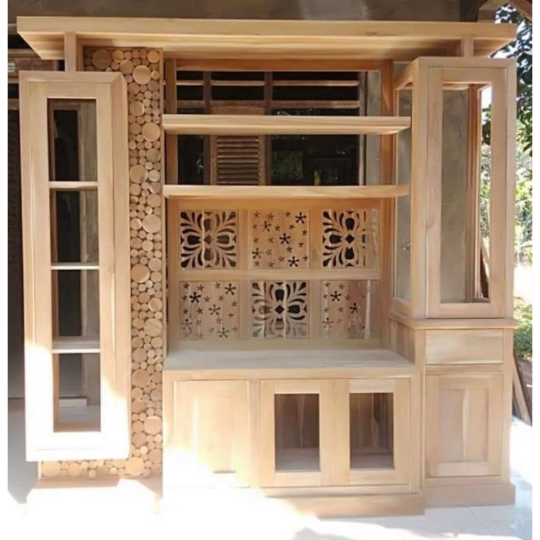 BUFET PARTISI MINIMALIS PENYEKAT RUANGAN MULTIFUNGSI / LEMARI BUFET TV FULL KAYU JATI ASLI