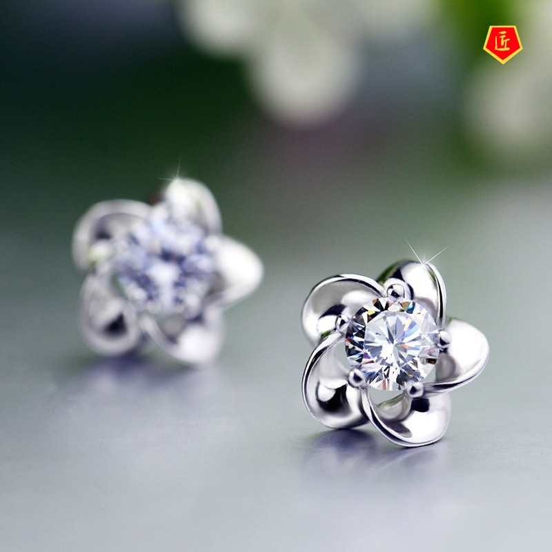 [Ready Stock]Fashionable Elegant Silver Plum Stud Earrings