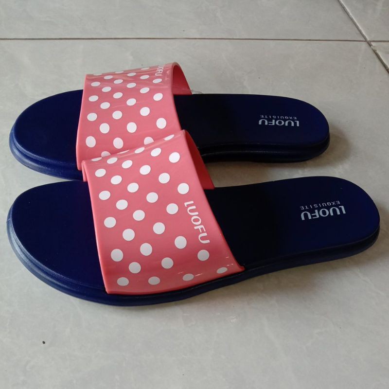 sandal slop polkadot wanita dewasa luofu F-2314