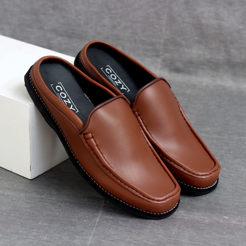 JAZZ|Sandal Slop Pria Kulit Sintetik Sandal Pria Original Distro Sandal Bustong Hitam Murah sENDAL sEPATU Pria Dewasa