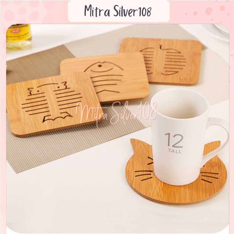 [MS108] PR 26 ❤READY STOCK❤  Tatakan Piring / Gelas / Panci Bahan Kayu Karakter / Tatakan Tahan Panas Dingi