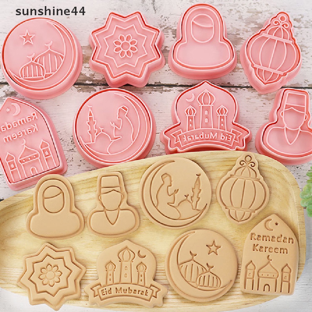 Sunshine 8PCS Cetakan Biskuit / Cookies Muslim Bentuk Bulan / Bintang / Stempel