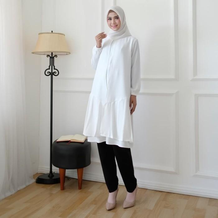 BUSUI FRIENDLY BAJU ATASAN ZIPPER DEPAN TUNIK PANJANG PUTIH LOVA M1199